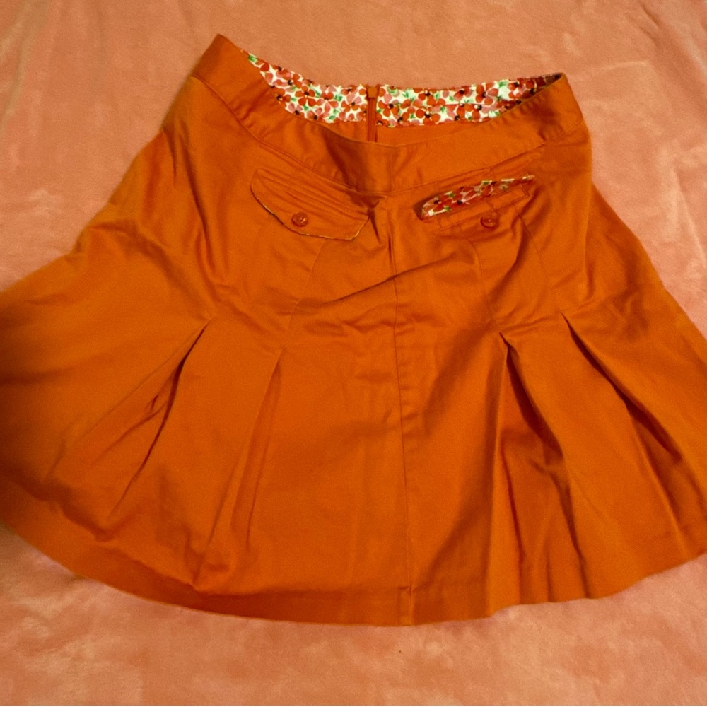 cute vintage orange pleated mini skirt